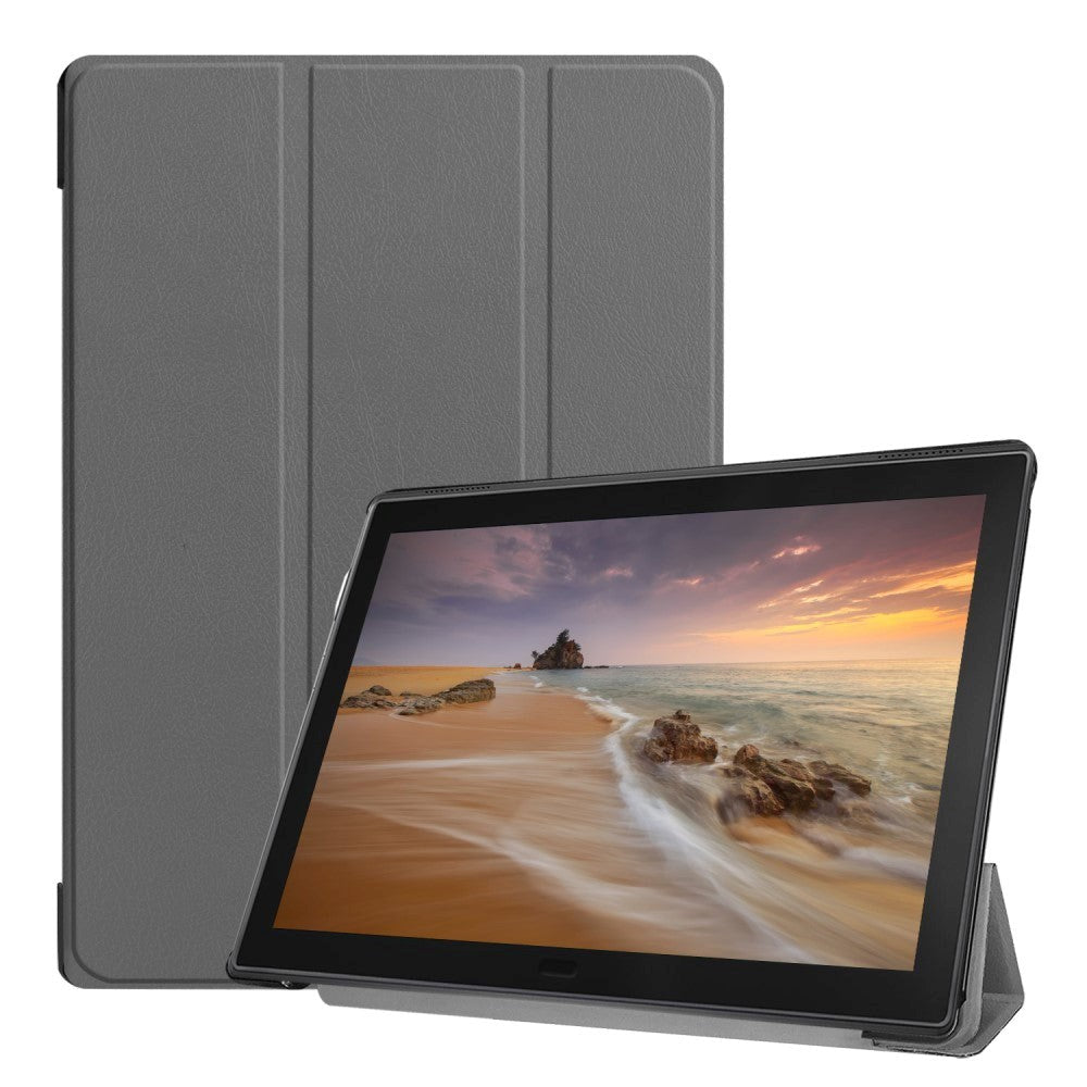 Lenovo Tab E10 Skinn Deksel med Tri-fold Stand - Grå