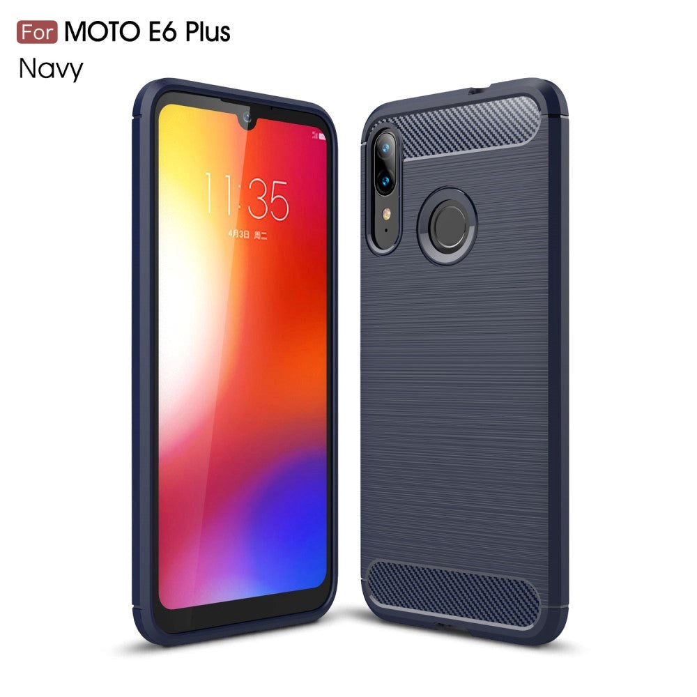 Motorola Moto E6 Plus Carbon Texture Fleksibel Plastik Deksel - Navy