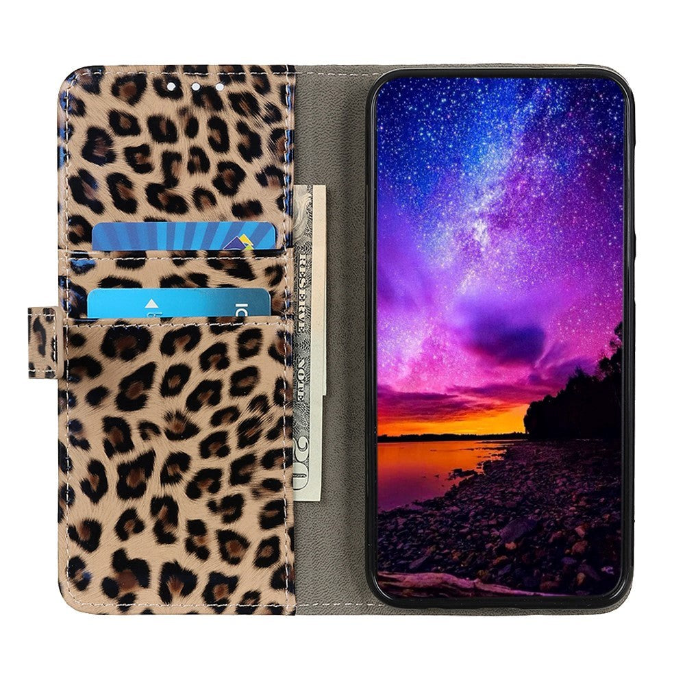 Motorola Moto E6 Plus Leopard Deksel med Lommebok Brun