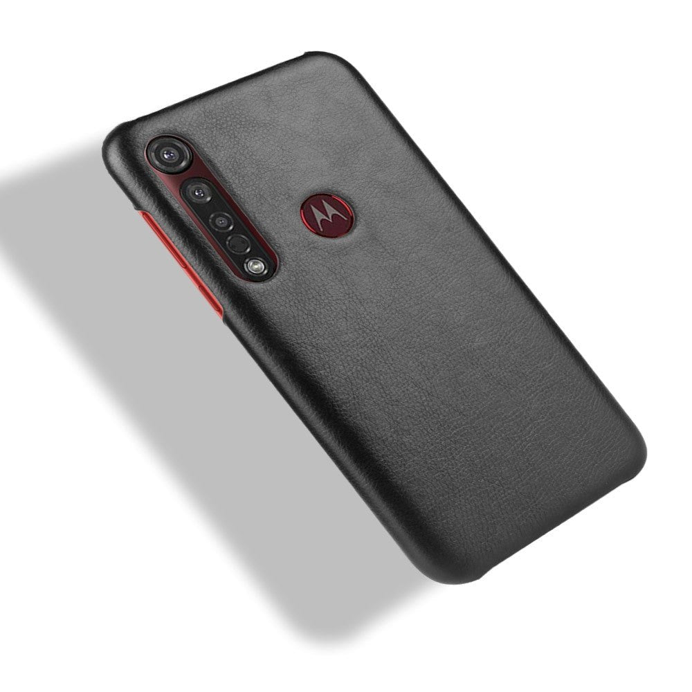 Motorola Moto G8 Plus Litchi Grain Skinnbetrukket Plastik Deksel - Svart