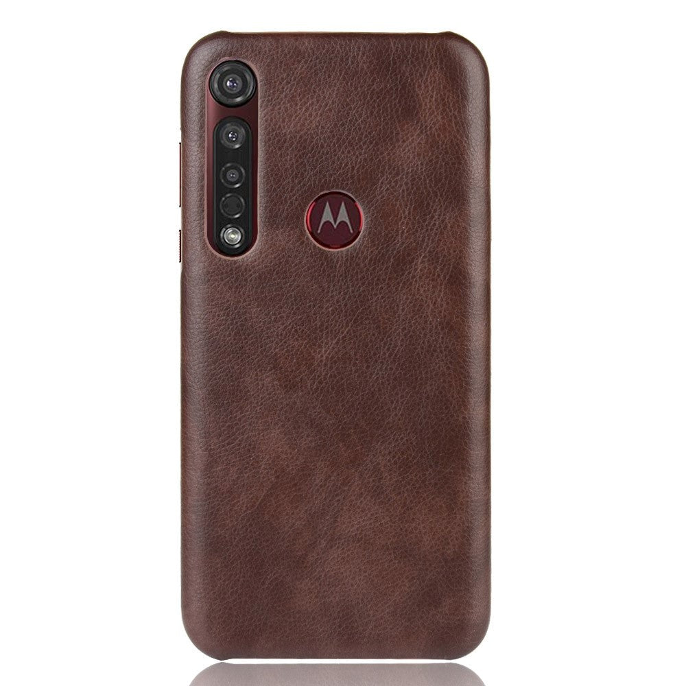 Mototola Moto G8 Plus Litchi Grain Skinnbetrukket Plastik Deksel - Brun