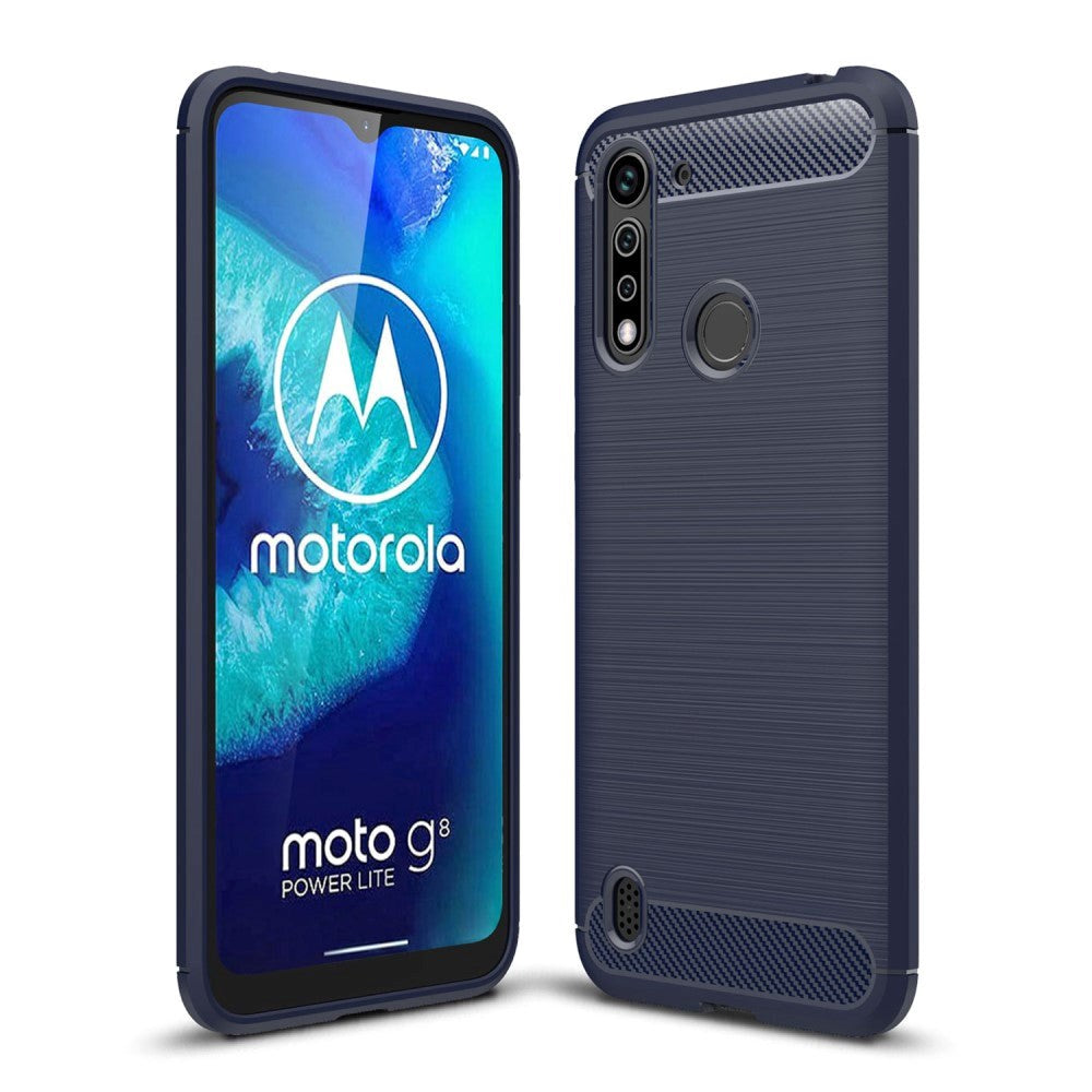 Motorola Moto G8 Power Lite Brushed Karbon Fibre Fleksibelt Plastdeksel - Mørkeblå