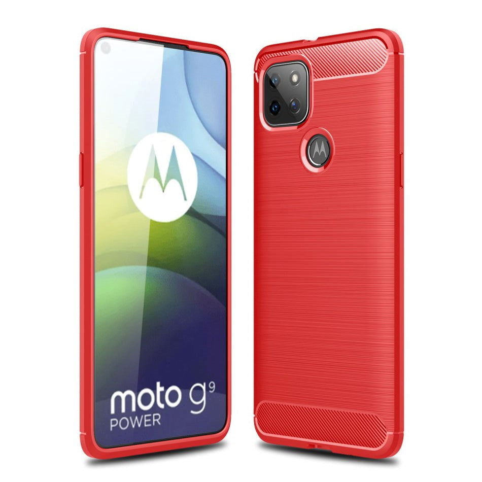 Motorola Moto G9 Power Karbonfiber Fleksibelt Plast Deksel - Rød