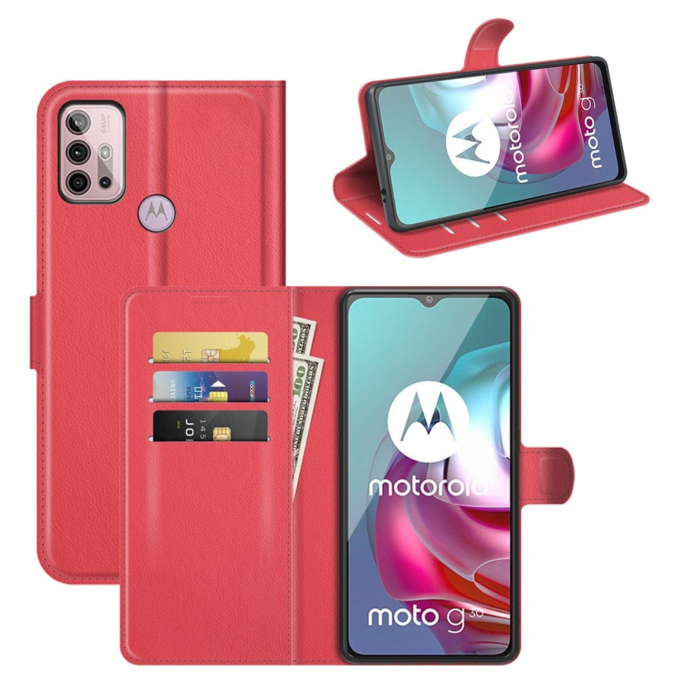 EIDERWOOD Motorola Moto G10 / G20 / G30 Kunstskinn Flip Deksel med Kortholder & Ståfunksjon - Rød