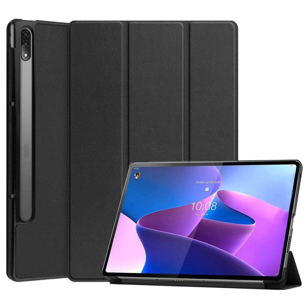 Lenovo Tab P12 Pro Tri-Fold Flip Deksel med Stylus Pen Holder - Svart