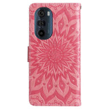 Motorola Edge 30 Pro Skinndeksel med Lommebok og Stropp - Mandala-Trykk - Rosa