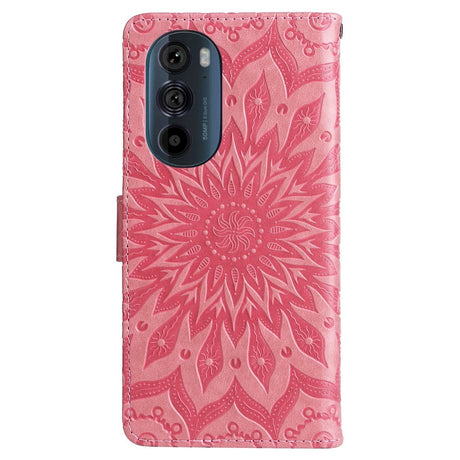 Motorola Edge 30 Pro Skinndeksel med Lommebok og Stropp - Mandala-Trykk - Rosa