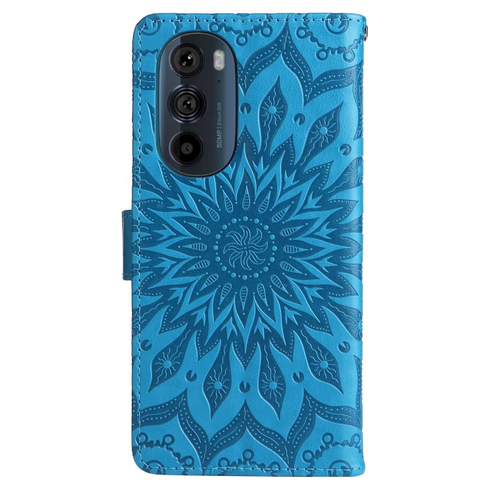 Motorola Edge 30 Pro Skinndeksel med Lommebok og Stropp - Mandala-Trykk - Blå