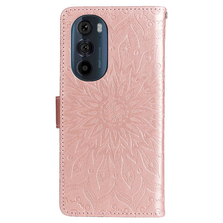 Motorola Edge 30 Pro Skinndeksel med Lommebok og Stropp - Mandala-Trykk - Rose Gull