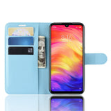 Xiaomi Redmi Note 7 / 7 Pro Litchi Skinndeksel med Lommebok - Blå