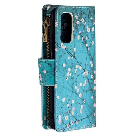 Xiaomi Poco M3 Kunstskinn Flip Deksel m. Stor Lommebok - Tre med blomster