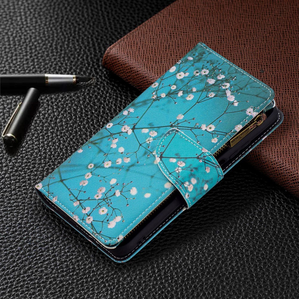 Xiaomi Poco M3 Kunstskinn Flip Deksel m. Stor Lommebok - Tre med blomster