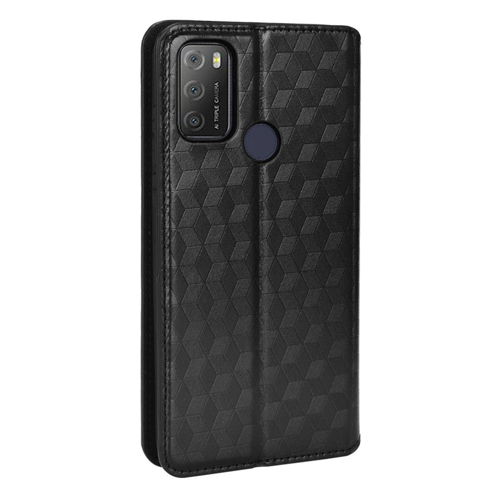 Alcatel 1S (2021) / 3L (2021) PU Skinn Flip Deksel med Lommebok - Rombe - Svart