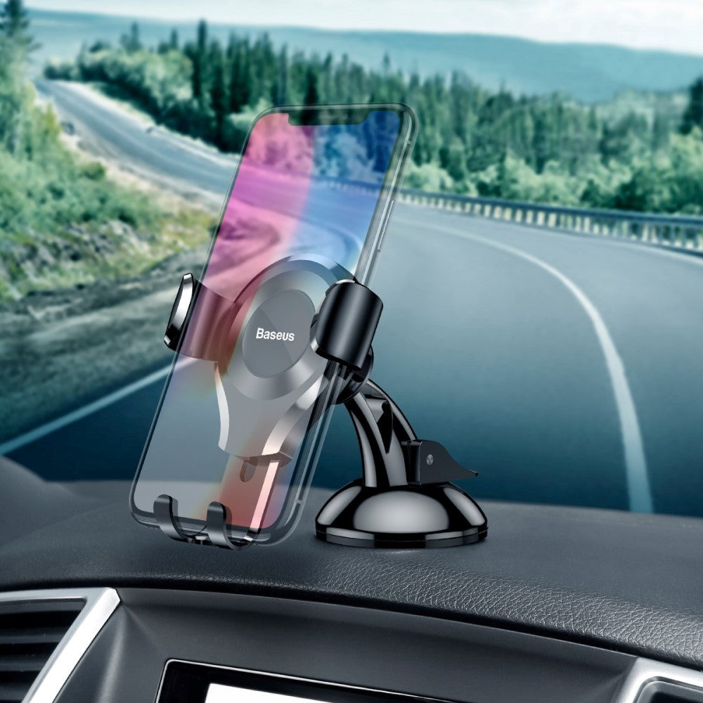 Baseus Suction Cup Gravity Car Mount - Mobilholder til Bil - Max Mobil: 63 x 88mm - Svart