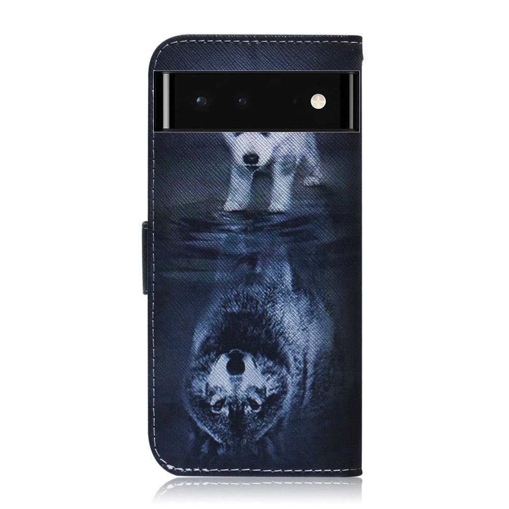 Google Pixel 6 Deksel i Kunstskinn med Lommebok og Trykk - Hund og Ulv