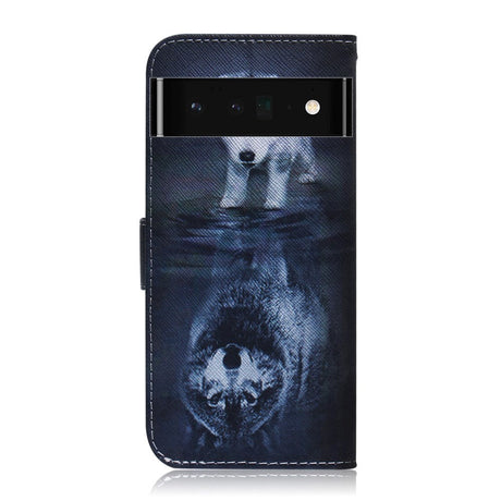 Google Pixel 6 Pro Deksel i Kunstskinn med Lommebok og Trykk - Hund og Ulv