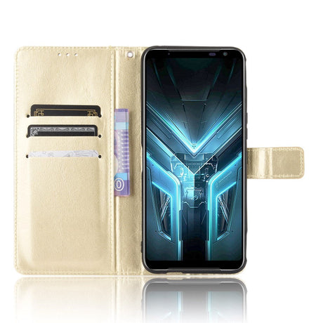 Asus ROG Phone 3 (ZS661KS) Nøytralt PU Skinndeksel m. Lommebok Gull