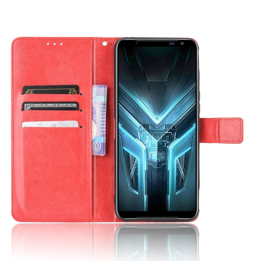 Asus ROG Phone 3 (ZS661KS) Nøytralt PU Skinndeksel m. Lommebok Rød