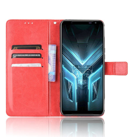 Asus ROG Phone 3 (ZS661KS) Nøytralt PU Skinndeksel m. Lommebok Rød