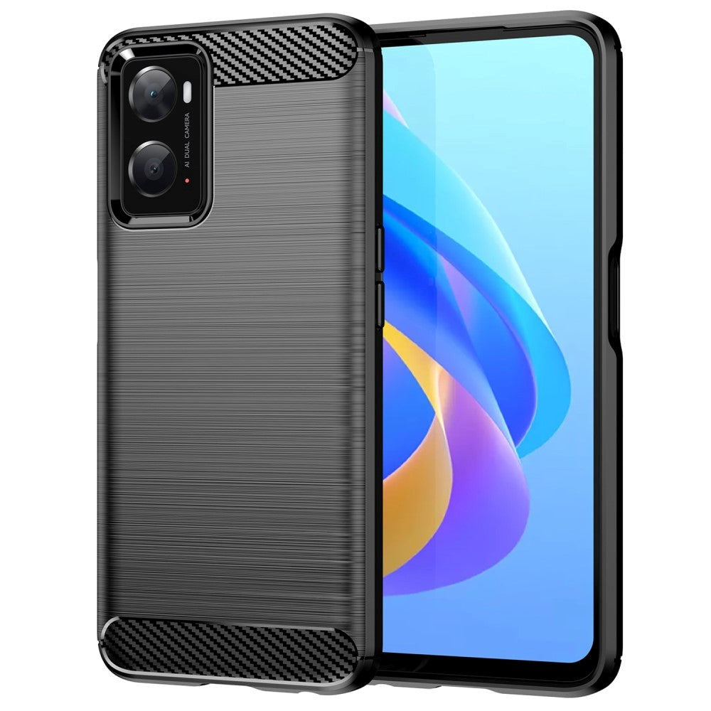 Oppo A76 / Realme 9i Brushed Carbon Deksel - Svart