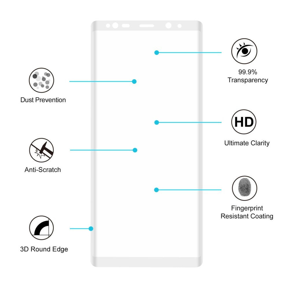 Samsung Galaxy Note 8 HAT PRINCE Herdet Glass Skjermfilm (full-size med kurver) - Hvit