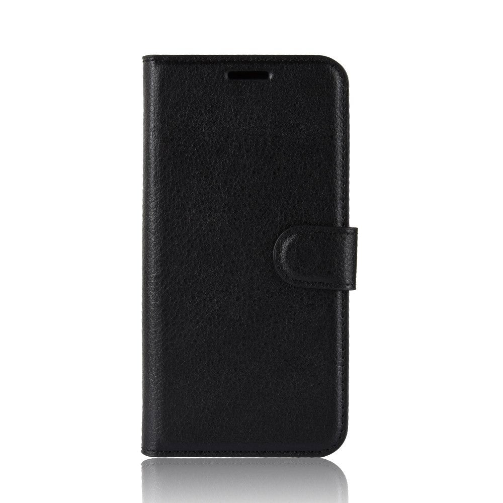 OnePlus 6 Litchi Texture Leather Stand Deksel med Lommebok Svart