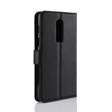 OnePlus 6 Litchi Texture Leather Stand Deksel med Lommebok Svart