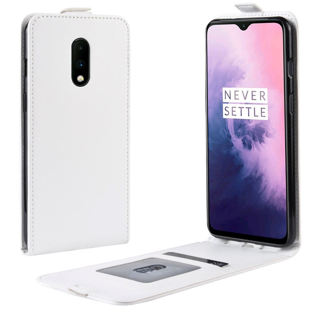 OnePlus 7 Vertikal Flip Deksel m. Lommebok - Hvit