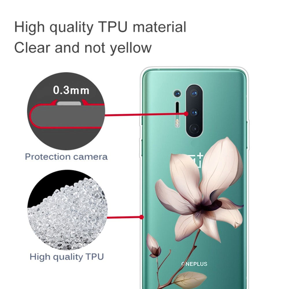 OnePlus 8 Pro Fleksibelt Plast Deksel m. Trykk - Gjennomsiktig / Lotus Blomst