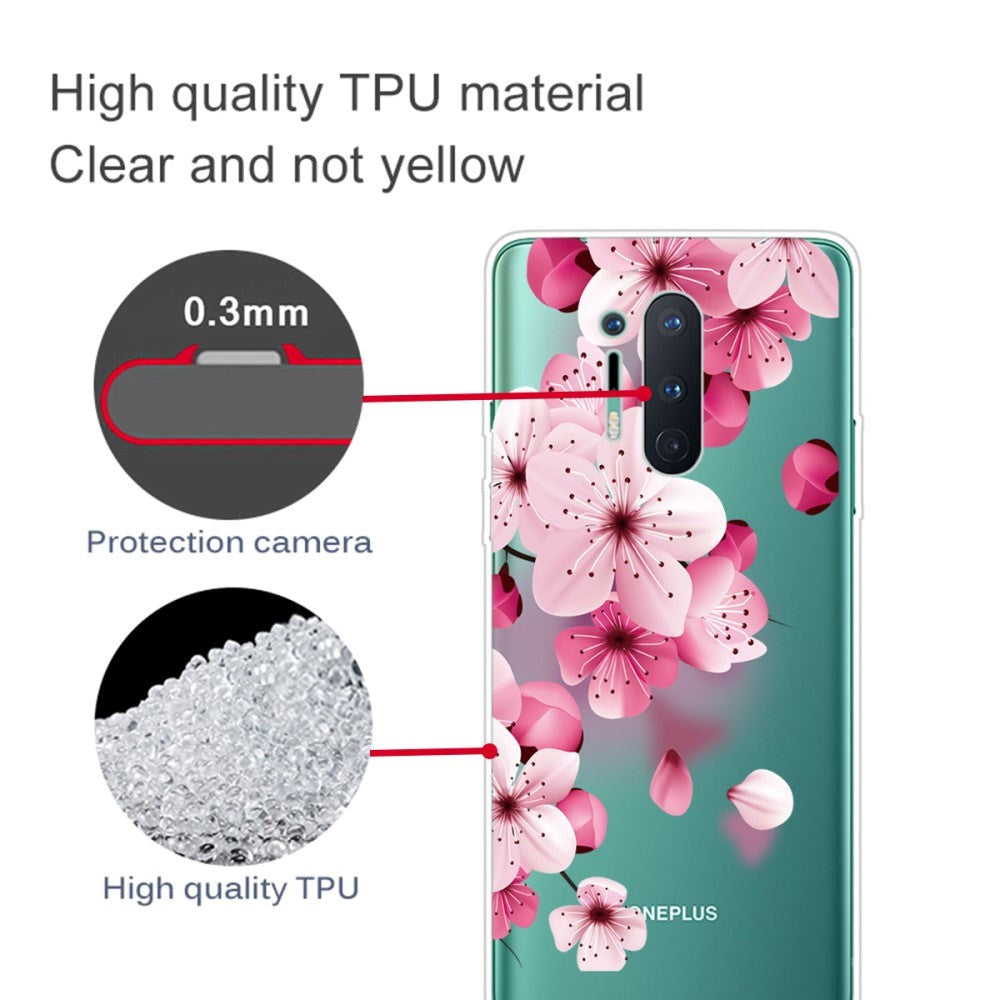 OnePlus 8 Pro Fleksibelt Plast Deksel m. Trykk - Gjennomsiktig / Rosa Blomster