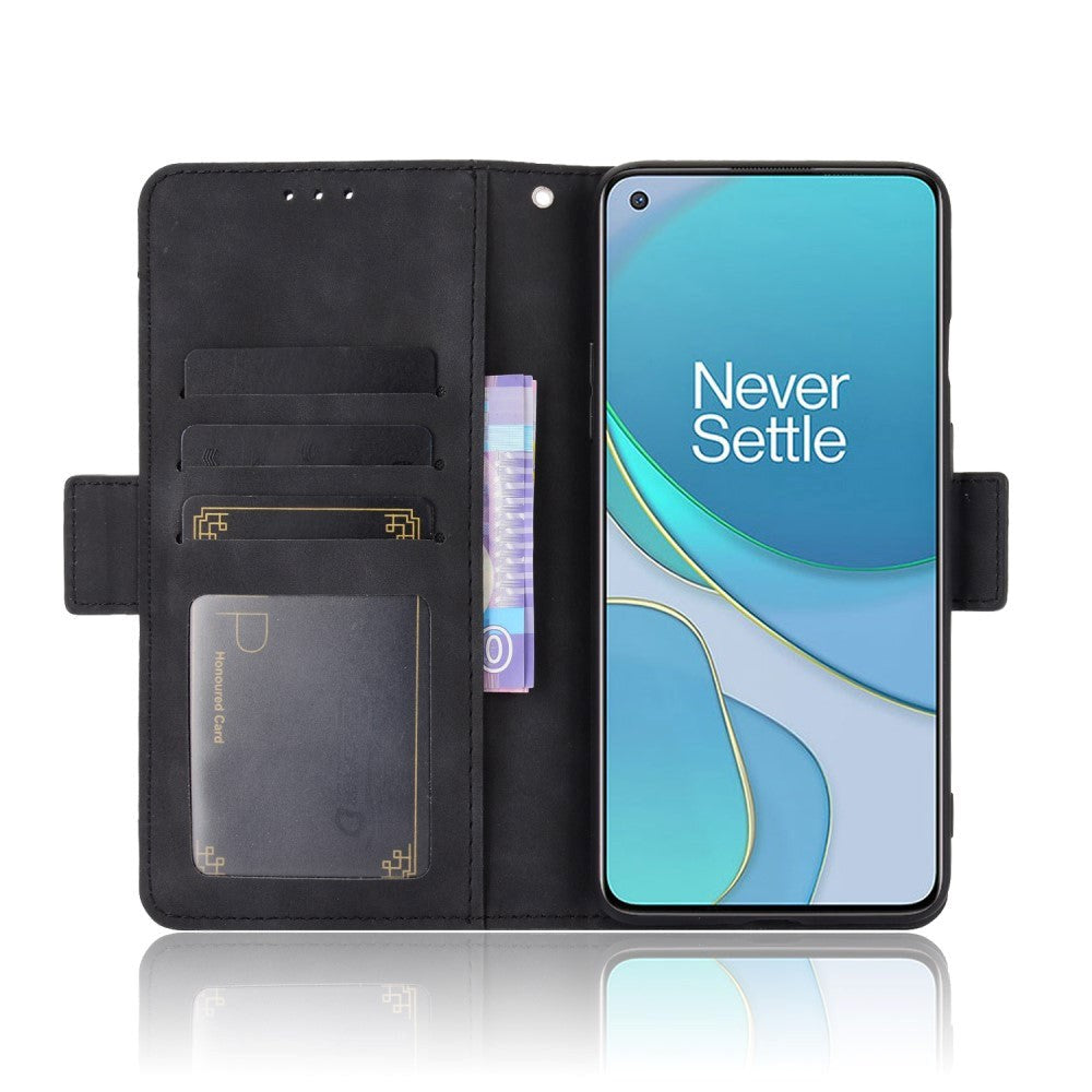 OnePlus 8T Blankt PU Skinndeksel m. Stor Lommebok - Sort