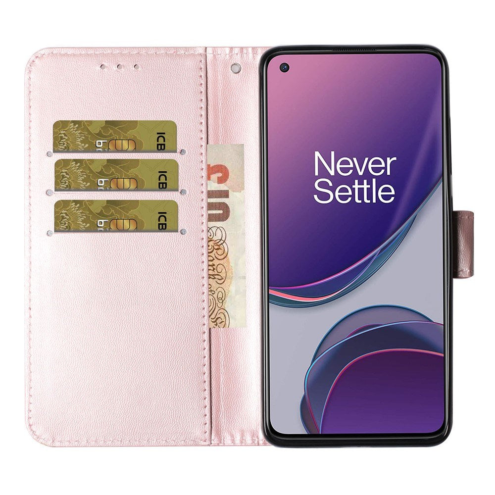 EIDERWOOD OnePlus 8T Kunstskinn Deksel med Stropp & Kortholder – Rose Gold