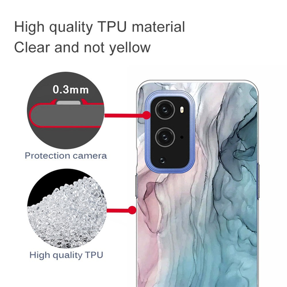 EIDERWOOD OnePlus 9 Pro Fleksibelt Plast Deksel med Marmordesign - Blå / Rosa