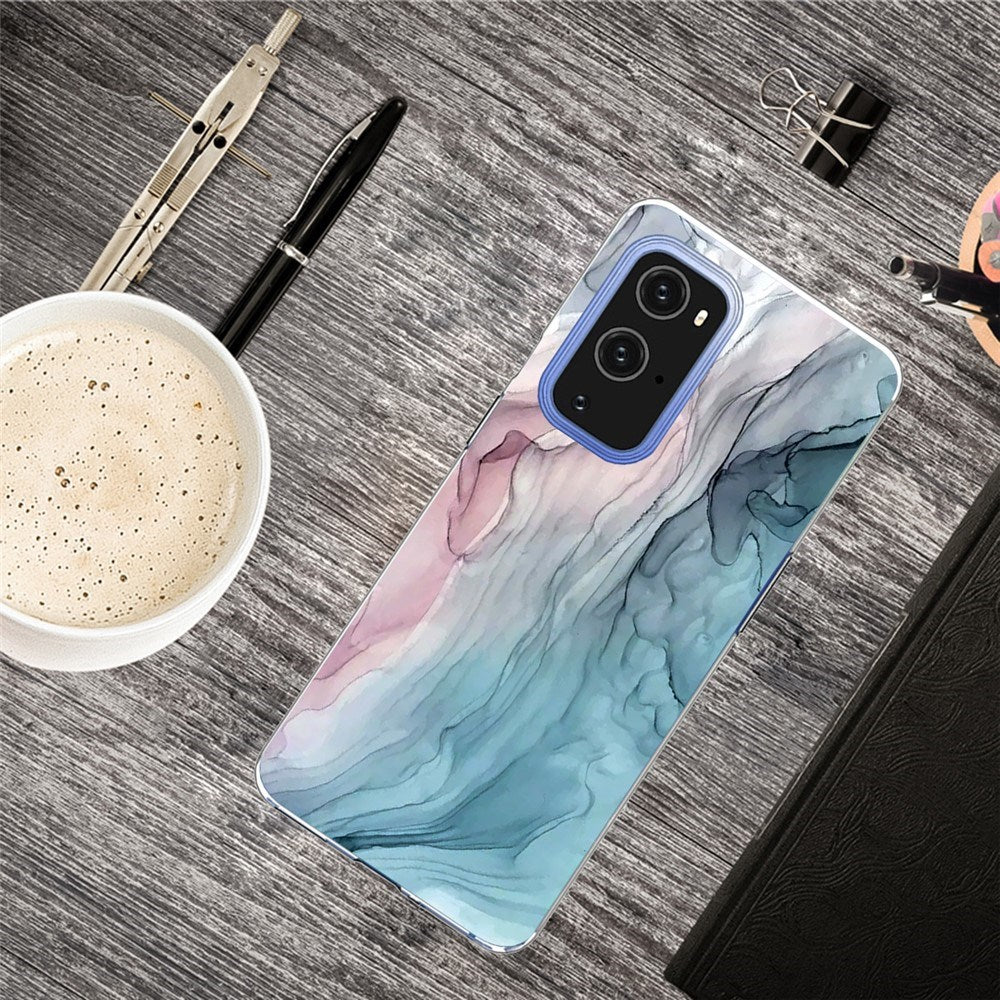 EIDERWOOD OnePlus 9 Pro Fleksibelt Plast Deksel med Marmordesign - Blå / Rosa