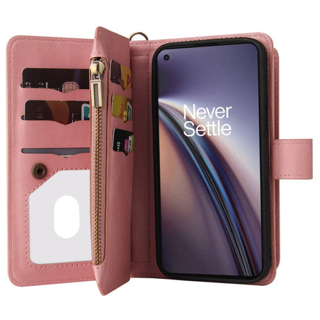 OnePlus Nord CE (5G) Kunst Skinn Deksel med 15 Kortholdere og stropp - Pink