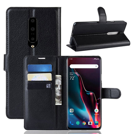 OnePlus 7 Pro Skinn Lommebok m. Stativ - Svart