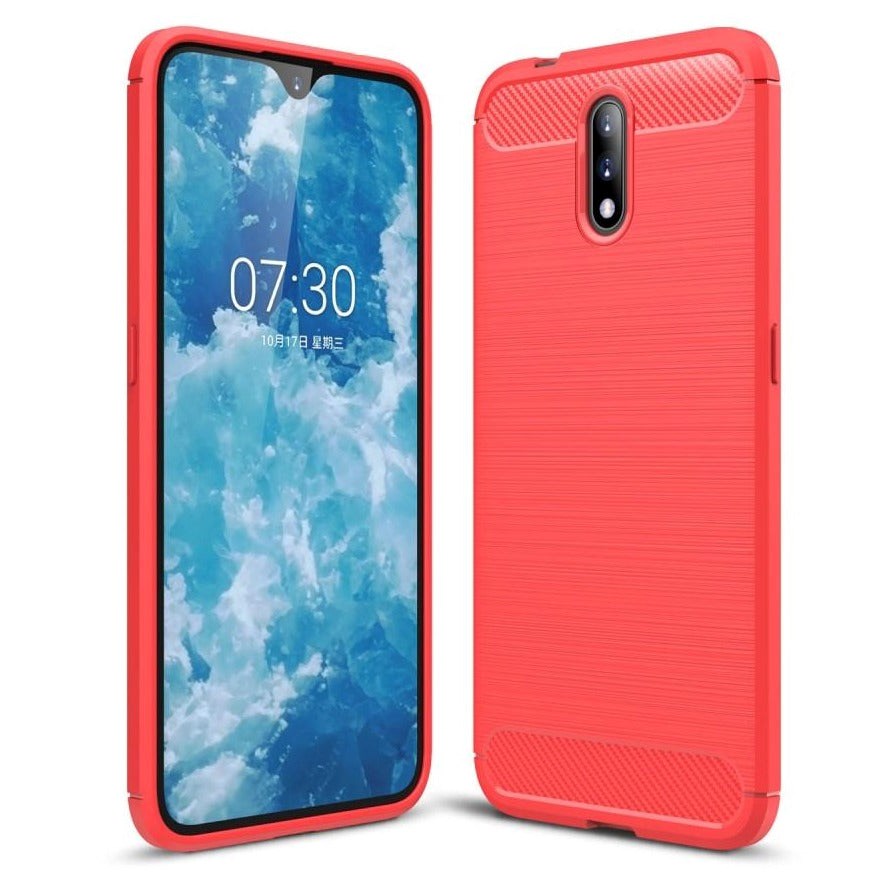 Nokia 2.3 Brushed Karbon Fibre Plastdeksel Rød