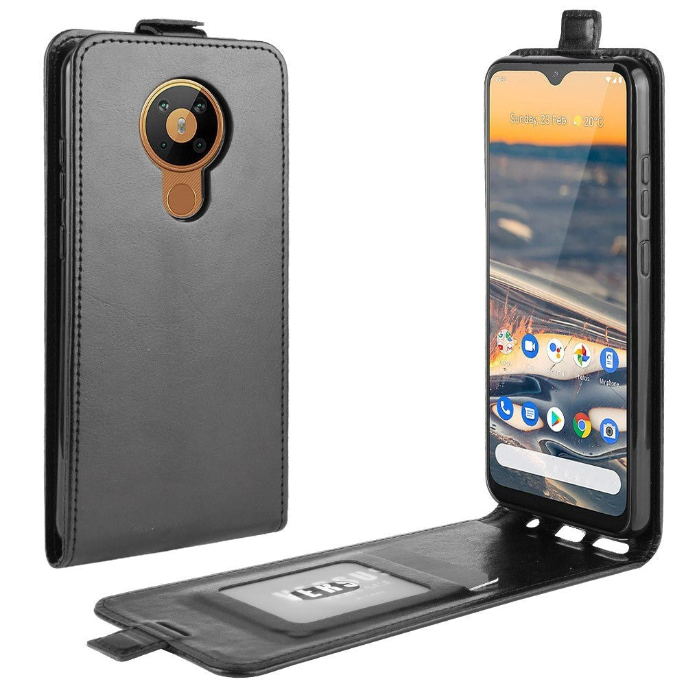 Nokia 5.3 Vertikal Flip PU Leather Deksel m. Kortholder - Sort