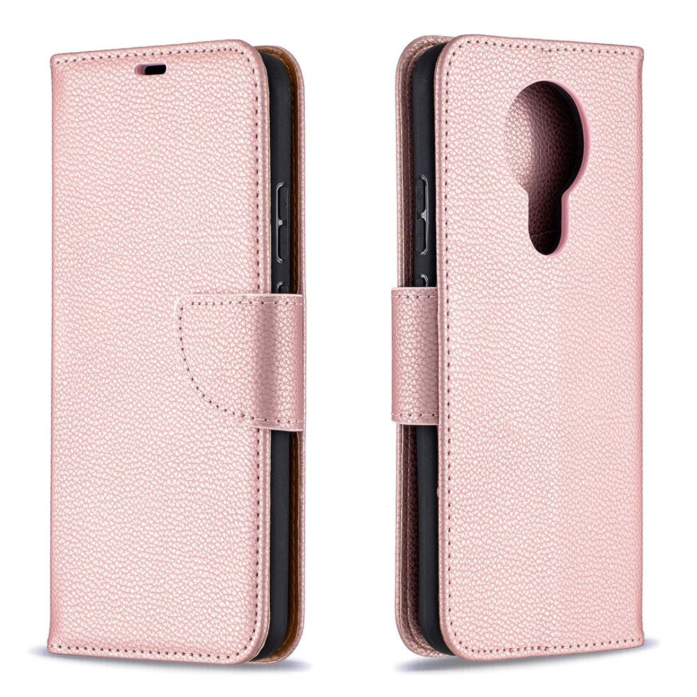 Nokia 3.4 PU Skinn Flip Deksel m. Litchi Tekstur - Rose Gold