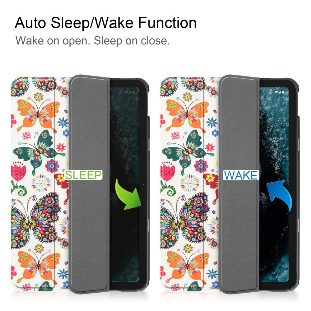 Nokia T20 Kunstskinn Flip Deksel med Stativfunksjon - Sommerfugler