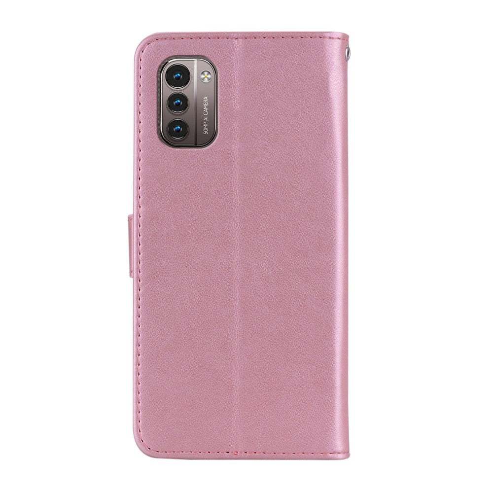 Nokia G21 / G11 Skinn Flip Deksel med Lommebok Ugle og Blomster - Rose Gold