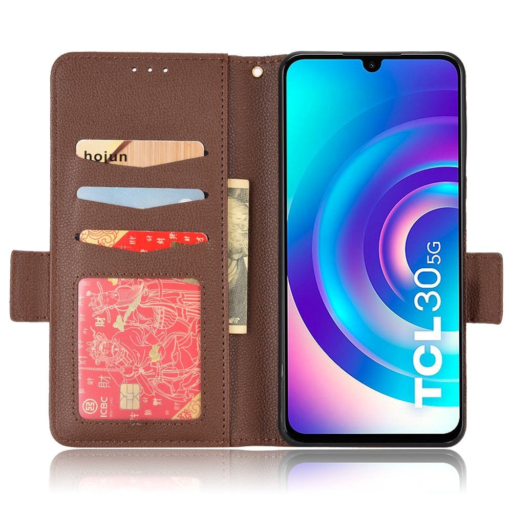 TCL 30 (4G) PU Litchi Skin Flip Deksel med Lommebok - Brun