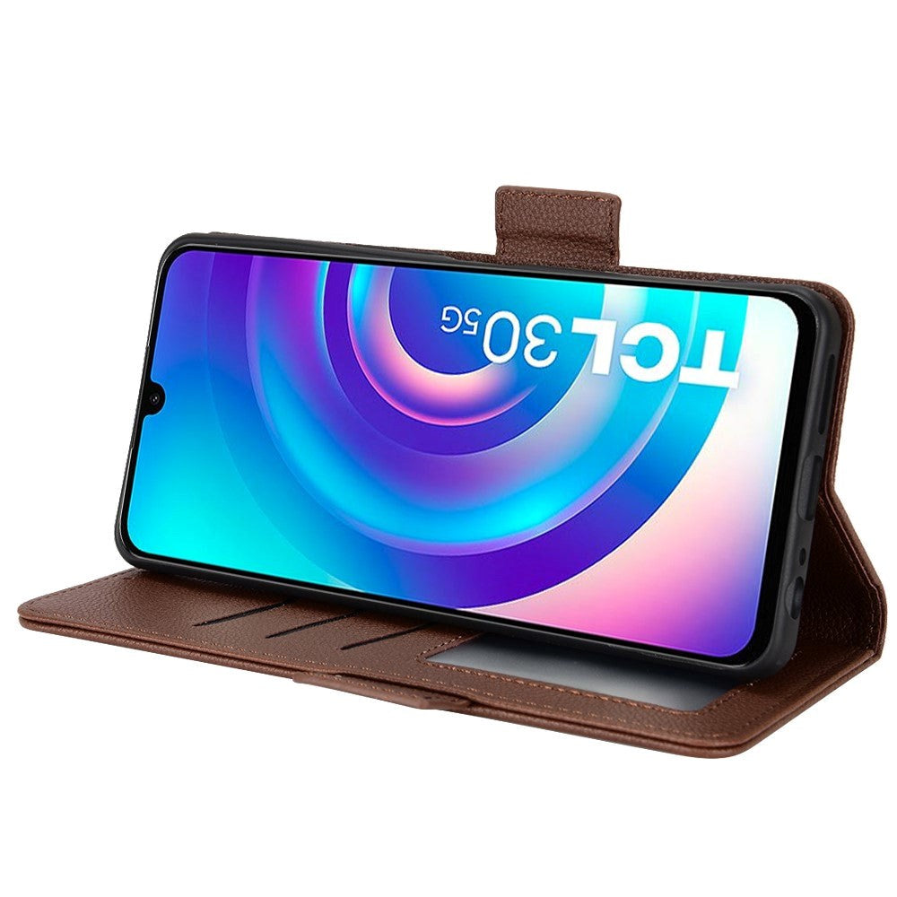 TCL 30 (4G) PU Litchi Skin Flip Deksel med Lommebok - Brun