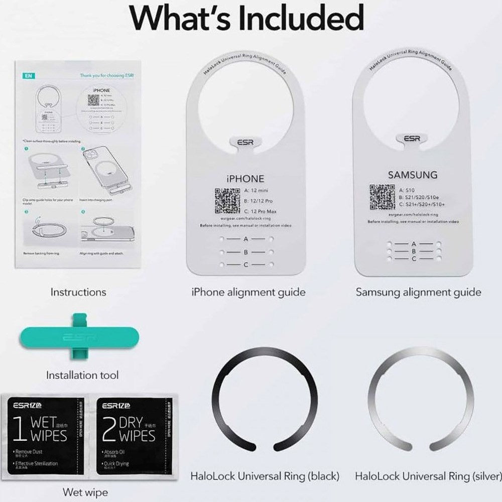 ESR Universal MagSafe Kompatibel Magnetisk Ring - 2 Stk. - Svart / Sølv