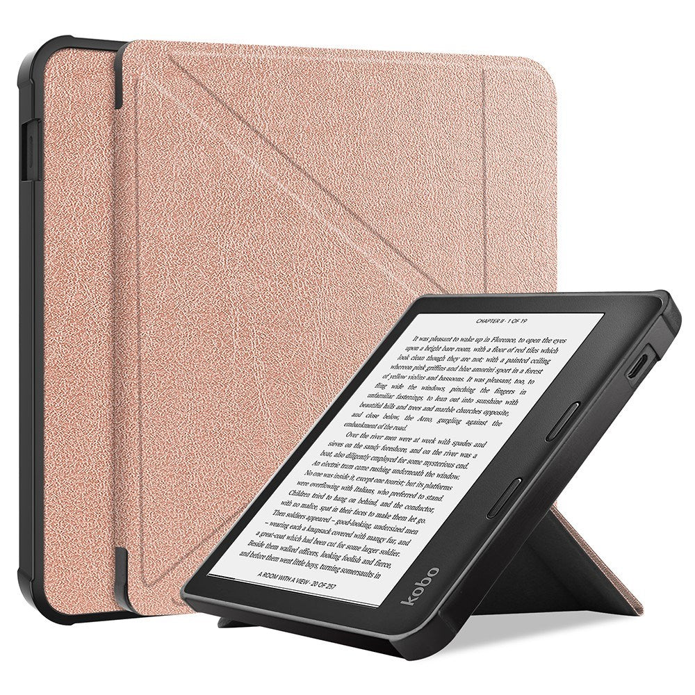 Kobo Libra 2 Origami Kunstskinn Deksel - Rose Gold