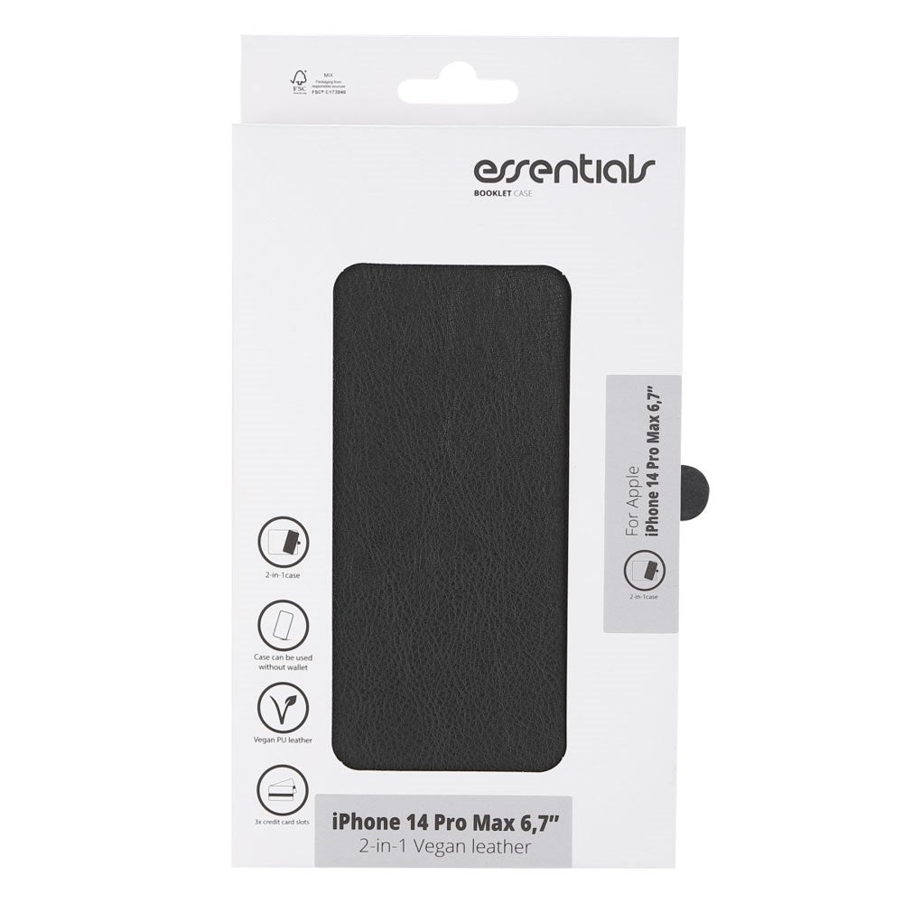 iPhone 14 Pro Max Essentials 2-i-1 Kunstskinn Flip Deksel - Svart