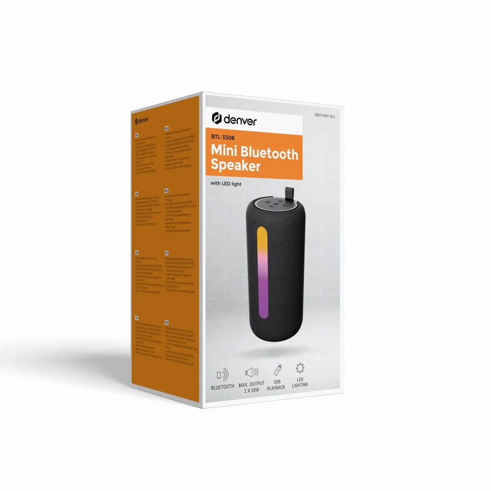 Denver BTL-330 Mini Bluetooth Høyttaler m. LED Lys - Svart