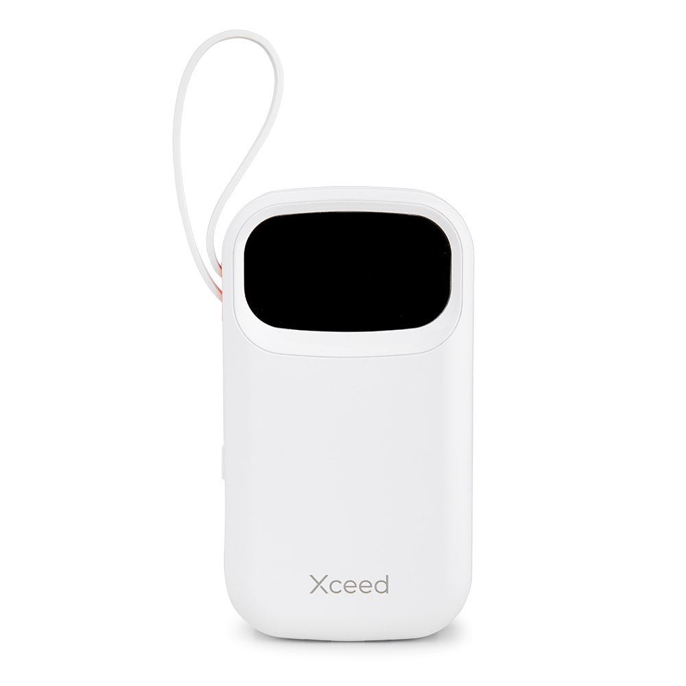 Xceed Powerbank - 10 000 mAh - Innebygde kabler - Hurtiglading - Hvit