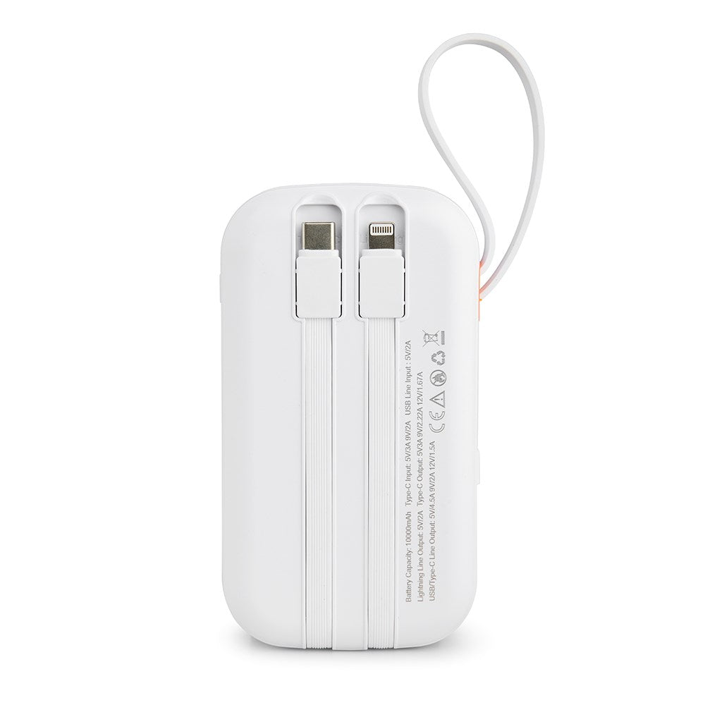 Xceed Powerbank - 20 000 mAh - Innebygde kabler - Hurtiglading - Hvit