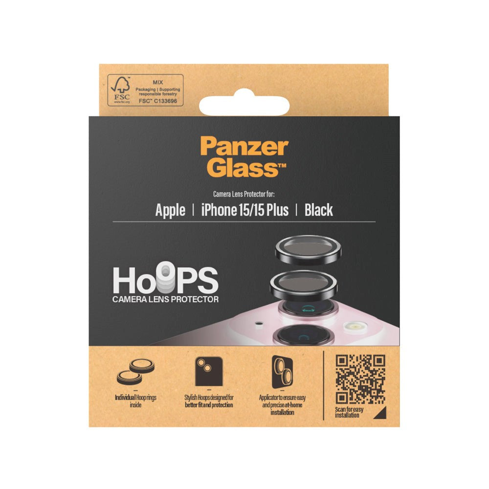 iPhone 15 / 15 Plus PanzerGlass Hoops - Kamerabeskyttelse - Gjennomsiktig / Svart